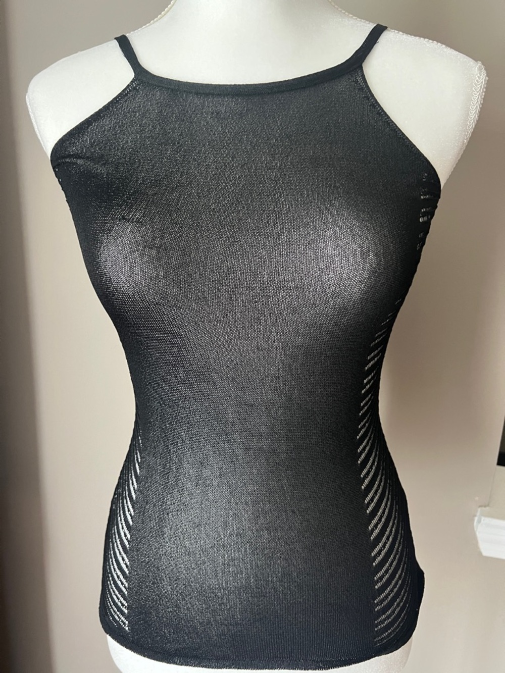 Bebe Women’s Black Sheer High-Neck Tank Top